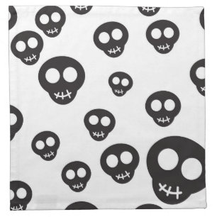 Pattern with black skulls on white cloth napkin
