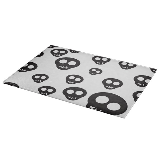 Pattern with black skulls on white cutting board (Corner)