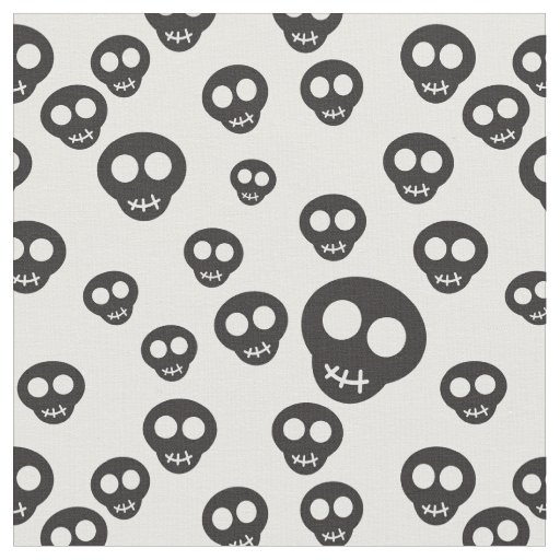 Pattern with black skulls on white fabric