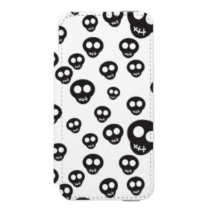 Pattern with black skulls on white iPhone SE/5/5s wallet case