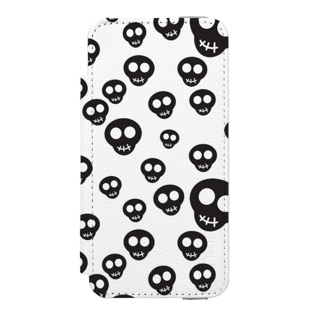 Pattern with black skulls on white incipio iPhone wallet case (Folio Front)