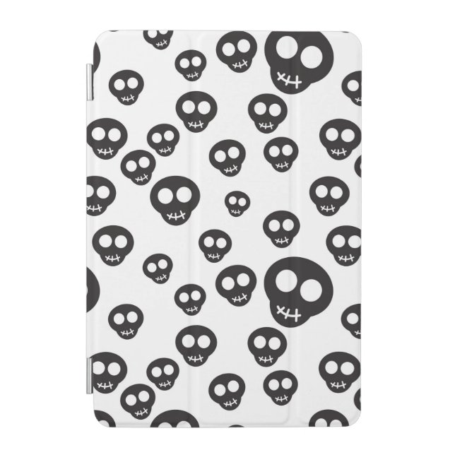 Pattern with black skulls on white iPad mini cover (Front)