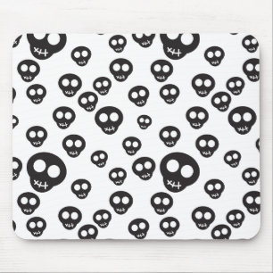 Pattern with black skulls on white mouse pad