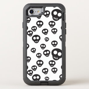 Pattern with black skulls on white OtterBox defender iPhone SE/8/7 case