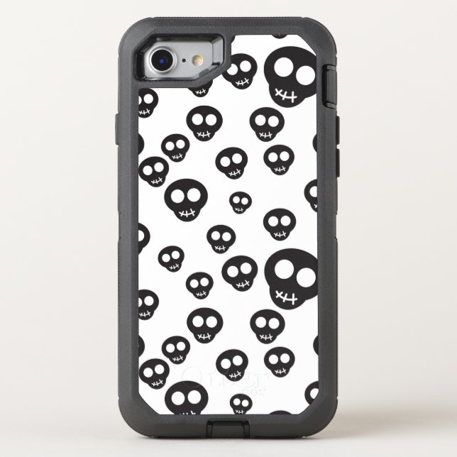 Pattern with black skulls on white otterbox iPhone case (Back)