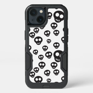 Pattern with black skulls on white iPhone 13 case