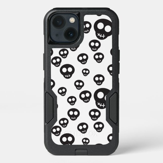Pattern with black skulls on white otterbox iPhone case (Back)