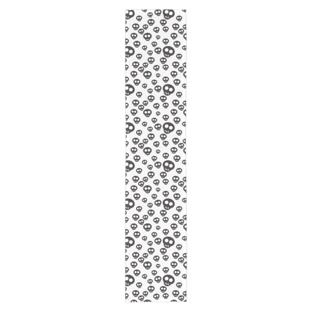 Pattern with black skulls on white short table runner (Front)