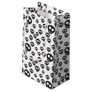 Pattern with black skulls on white small gift bag