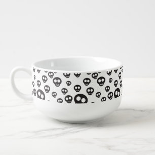 Pattern with black skulls on white soup mug