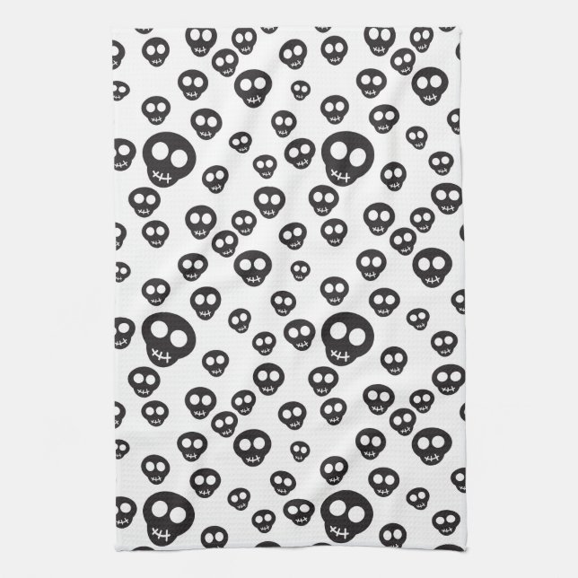 Pattern with black skulls on white towel (Vertical)