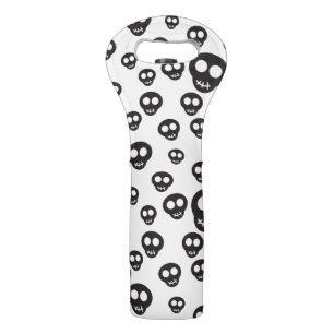 Pattern with black skulls on white wine bag
