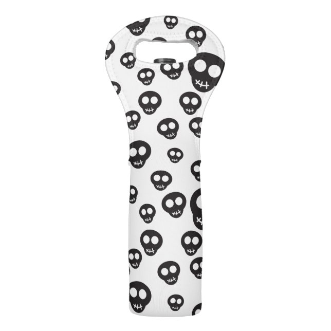 Pattern with black skulls on white wine bag (Front)