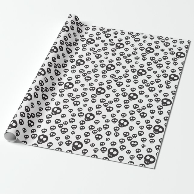 Pattern with black skulls on white wrapping paper (Unrolled)