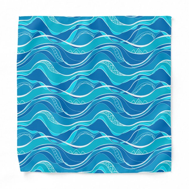 Pattern with blue waves with white tribal pattern  bandana (Front)