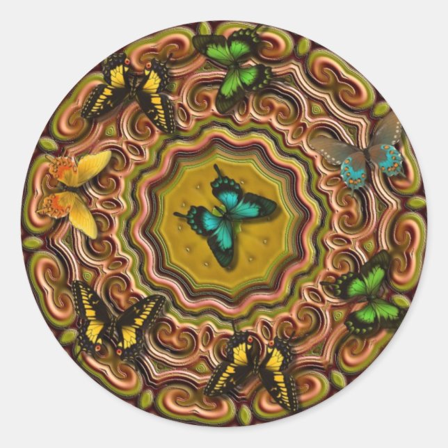 Pattern with Butterflies Classic Round Sticker (Front)
