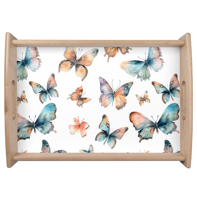 Pattern with butterflies Seamless watercolour Serving Tray (Front)
