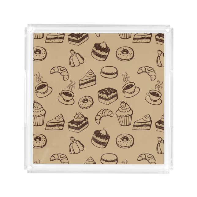 Pattern With Cakes, Desserts And Bakery Acrylic Tray (Front)