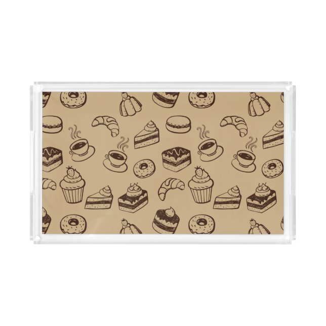 Pattern With Cakes, Desserts And Bakery Acrylic Tray (Front)