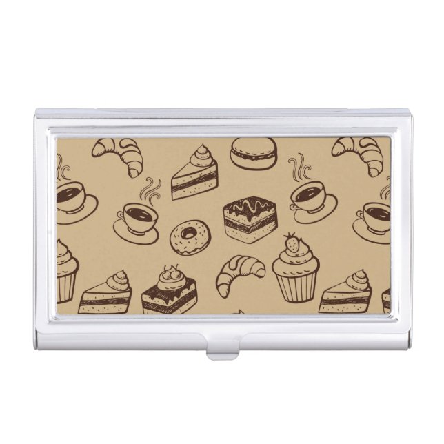 Pattern With Cakes, Desserts And Bakery Business Card Holder (Front)
