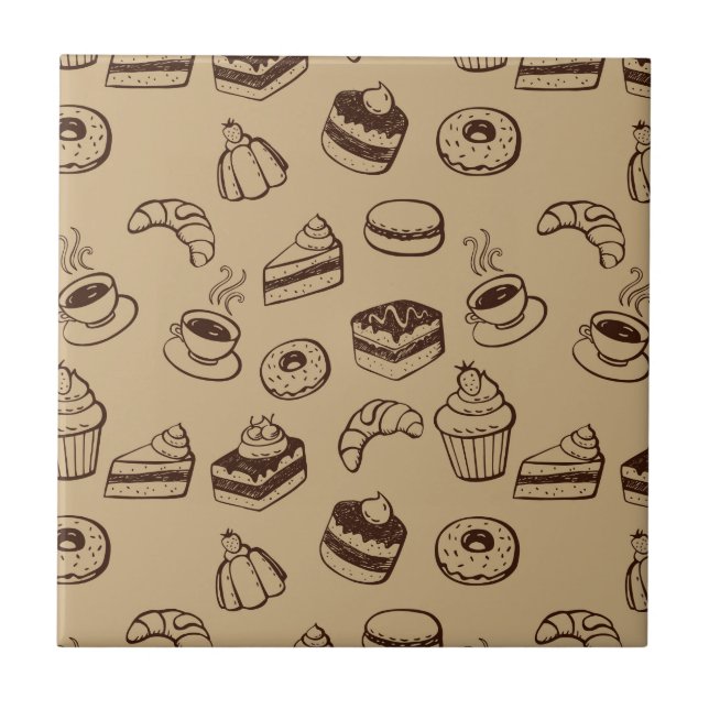 Pattern With Cakes, Desserts And Bakery Ceramic Tile (Front)