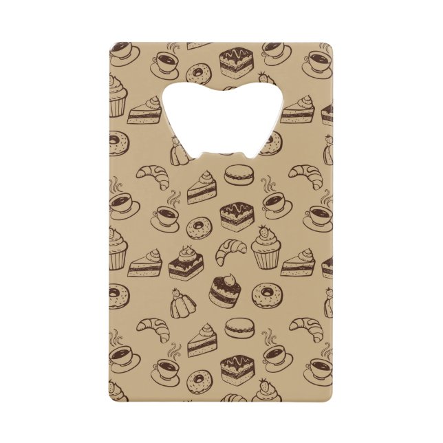 Pattern With Cakes, Desserts And Bakery Credit Card Bottle Opener (Front)