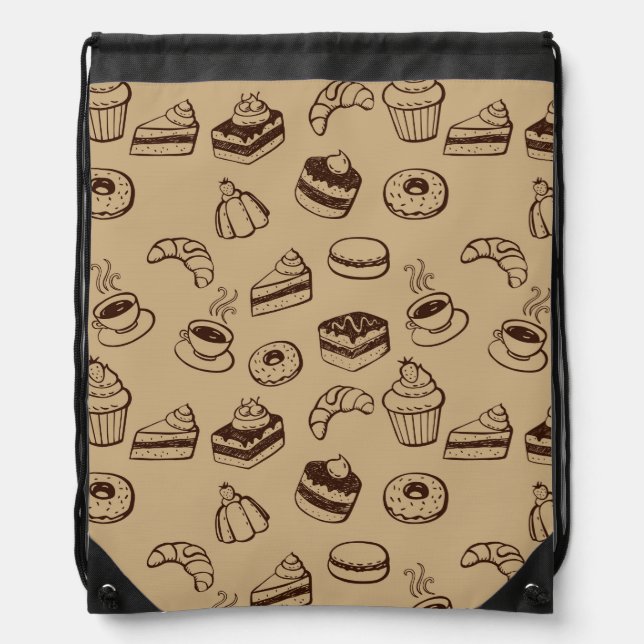 Pattern With Cakes, Desserts And Bakery Drawstring Bag (Front)