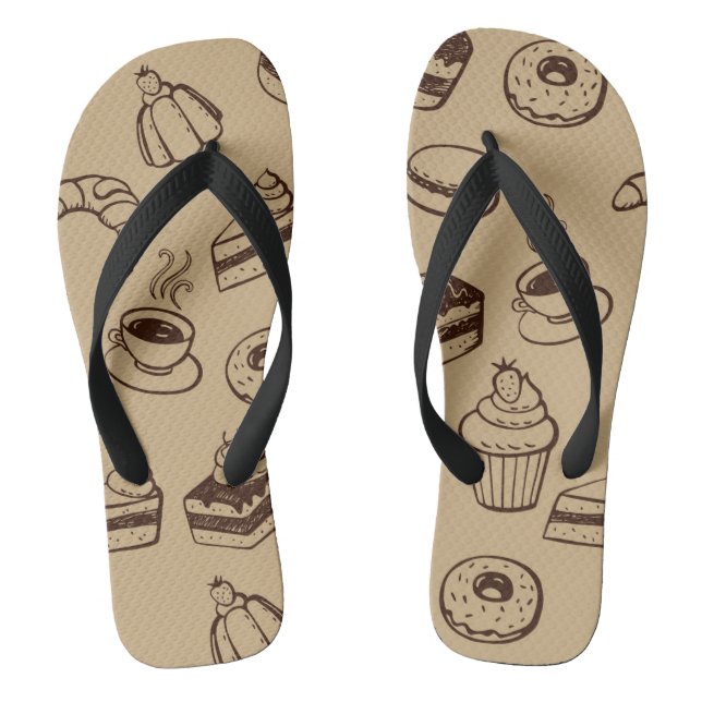 Pattern With Cakes, Desserts And Bakery Flip Flops (Footbed)