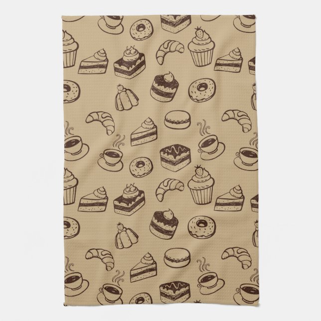 Pattern With Cakes, Desserts And Bakery Kitchen Towel (Vertical)