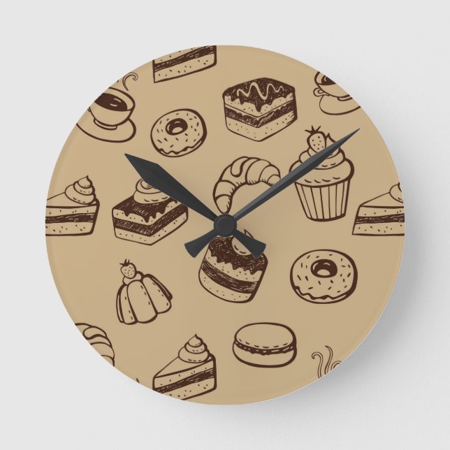 Pattern With Cakes, Desserts And Bakery Round Clock (Front)