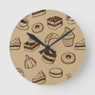 Pattern With Cakes, Desserts And Bakery Round Clock