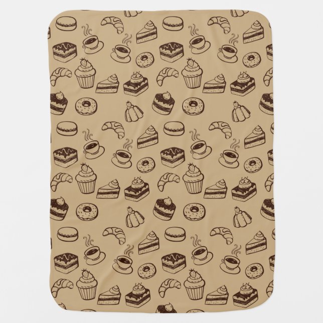 Pattern With Cakes, Desserts And Bakery Swaddle Blanket (Front)