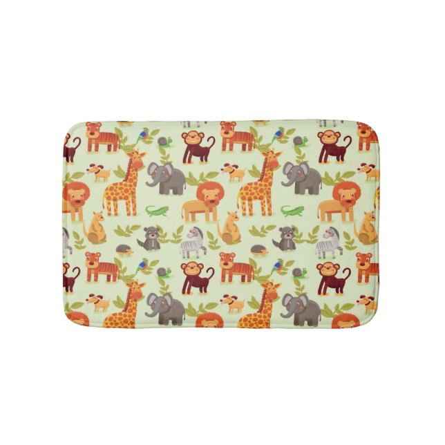 Pattern With Cartoon Animals Bathroom Mat (Front)