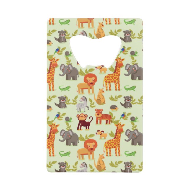 Pattern With Cartoon Animals Credit Card Bottle Opener (Front)