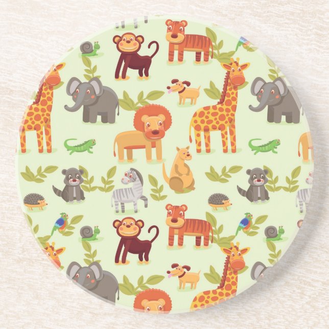 Pattern With Cartoon Animals Drink Coaster (Front)