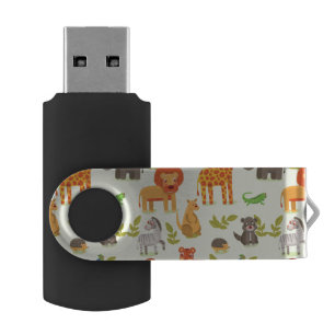 Pattern With Cartoon Animals Flash Drive