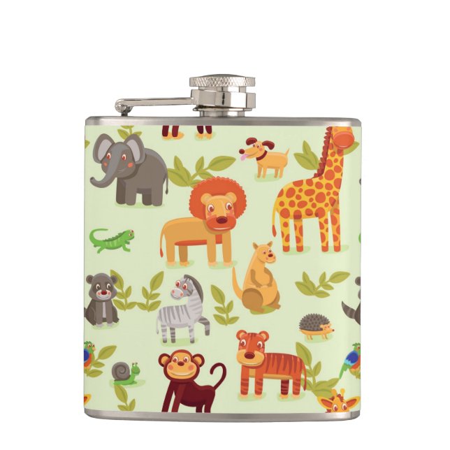 Pattern With Cartoon Animals Flask (Front)