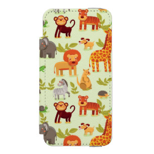 Pattern With Cartoon Animals Wallet Case For iPhone SE/5/5s