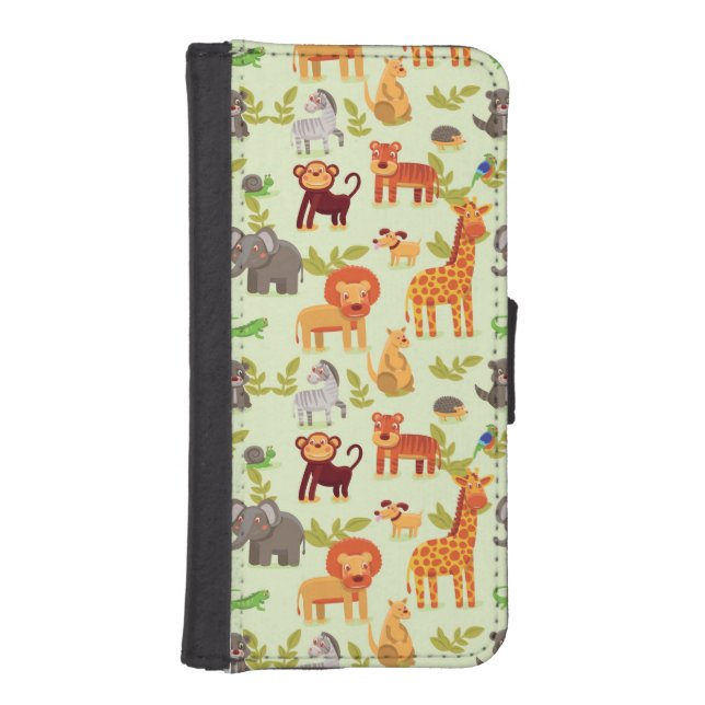 Pattern With Cartoon Animals iPhone Wallet Case (Front)