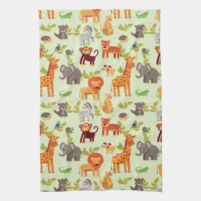 Pattern With Cartoon Animals Kitchen Towel (Vertical)
