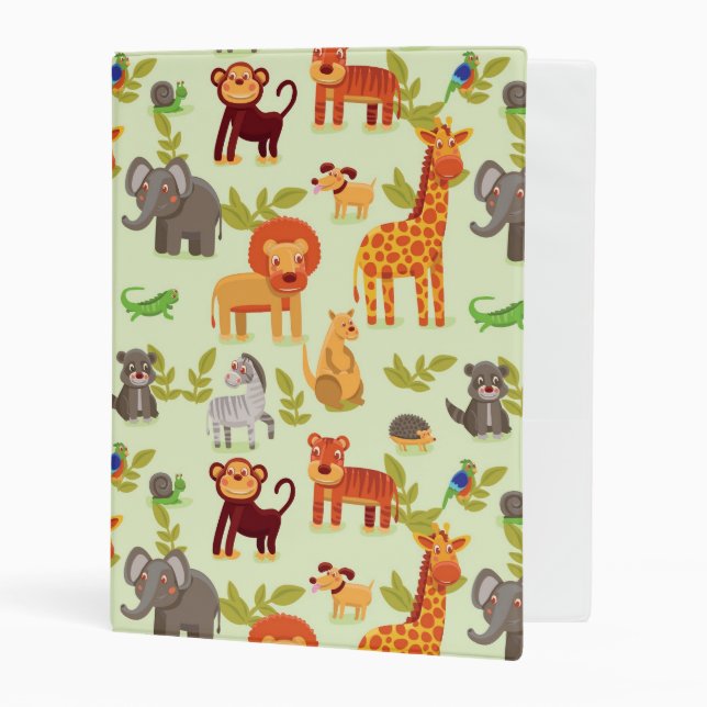 Pattern With Cartoon Animals Mini Binder (Front/Inside)