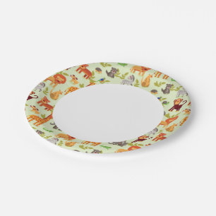 Pattern With Cartoon Animals Paper Plates