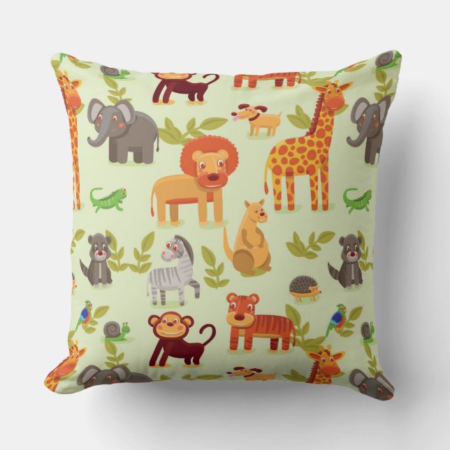 Pattern With Cartoon Animals Throw Pillow (Front)