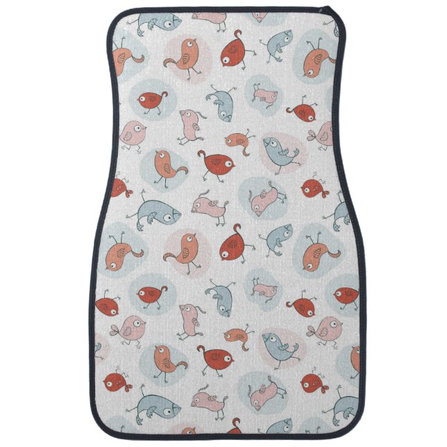 pattern with cartoon birds car mat (Front)
