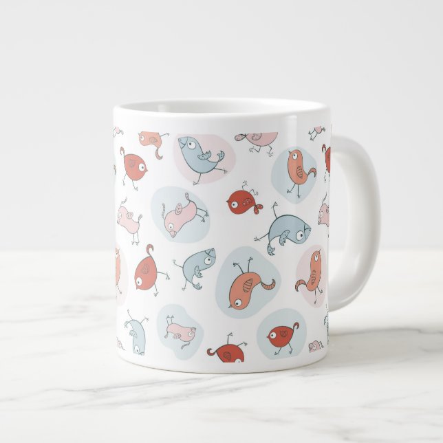 pattern with cartoon birds giant coffee mug (Front Right)