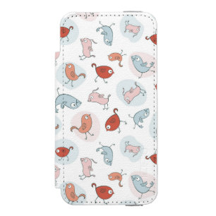 pattern with cartoon birds iPhone SE/5/5s wallet case