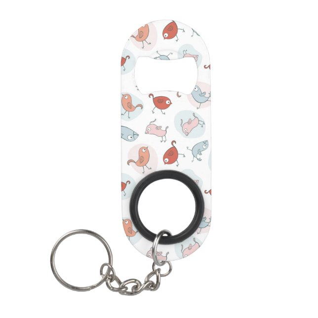 pattern with cartoon birds keychain bottle opener (Front)