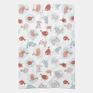 pattern with cartoon birds kitchen towel