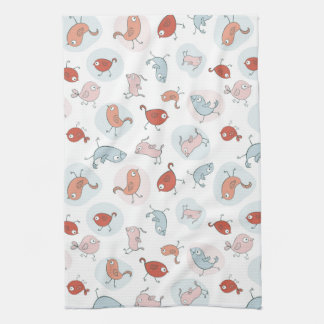 pattern with cartoon birds kitchen towel