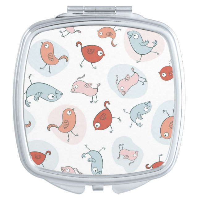 pattern with cartoon birds mirror for makeup (Front)
